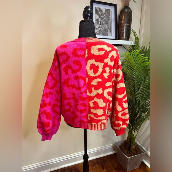 VICI Wild Heart Half and Half Leopard Red Pink Cardigan Medium - Picture 13 of 14
